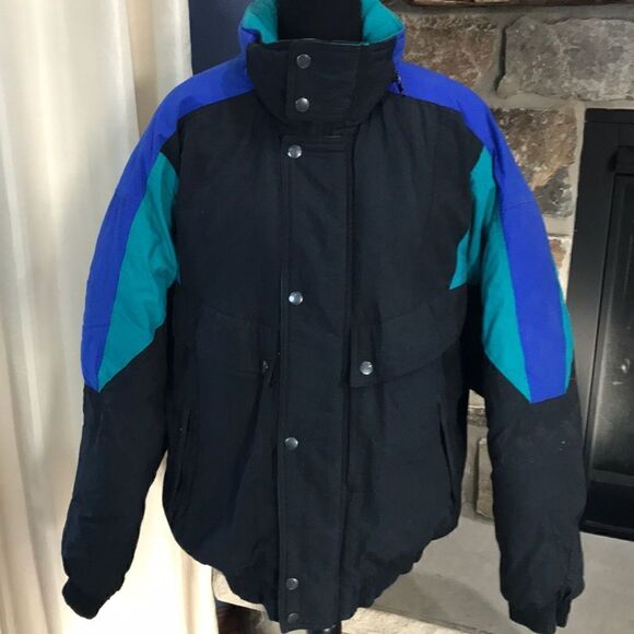 Dash Jackets & Blazers - Dash Vintage Down Feather Women's Jacket, Large, Blue, Black, & Green